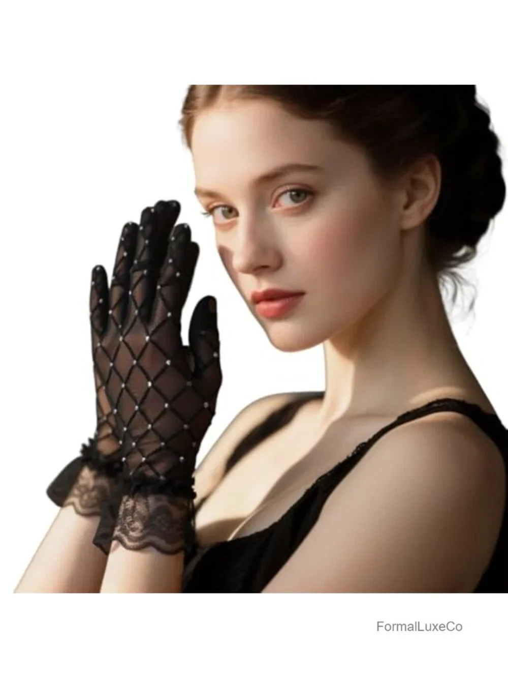 Sparkly Sheer Lace Gloves for Women Opera Evening Party Accessory